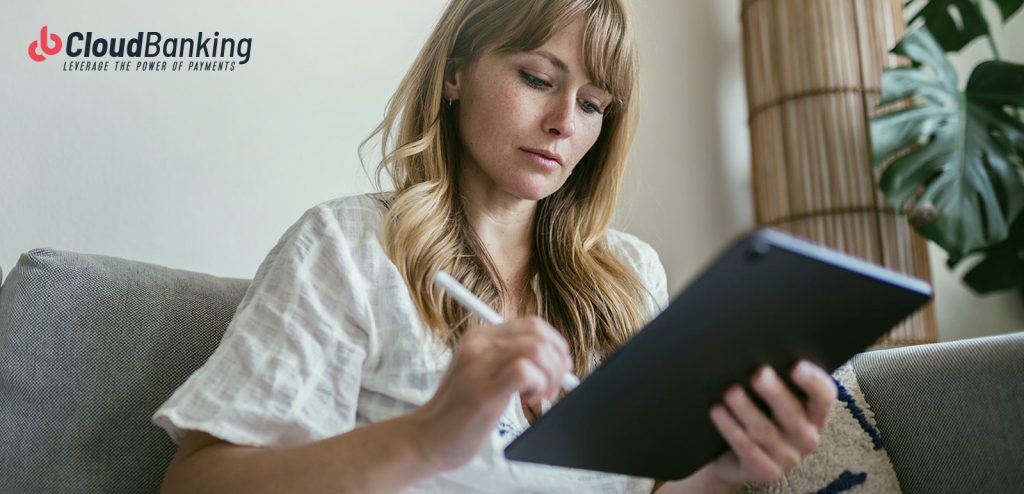 woman transacting online